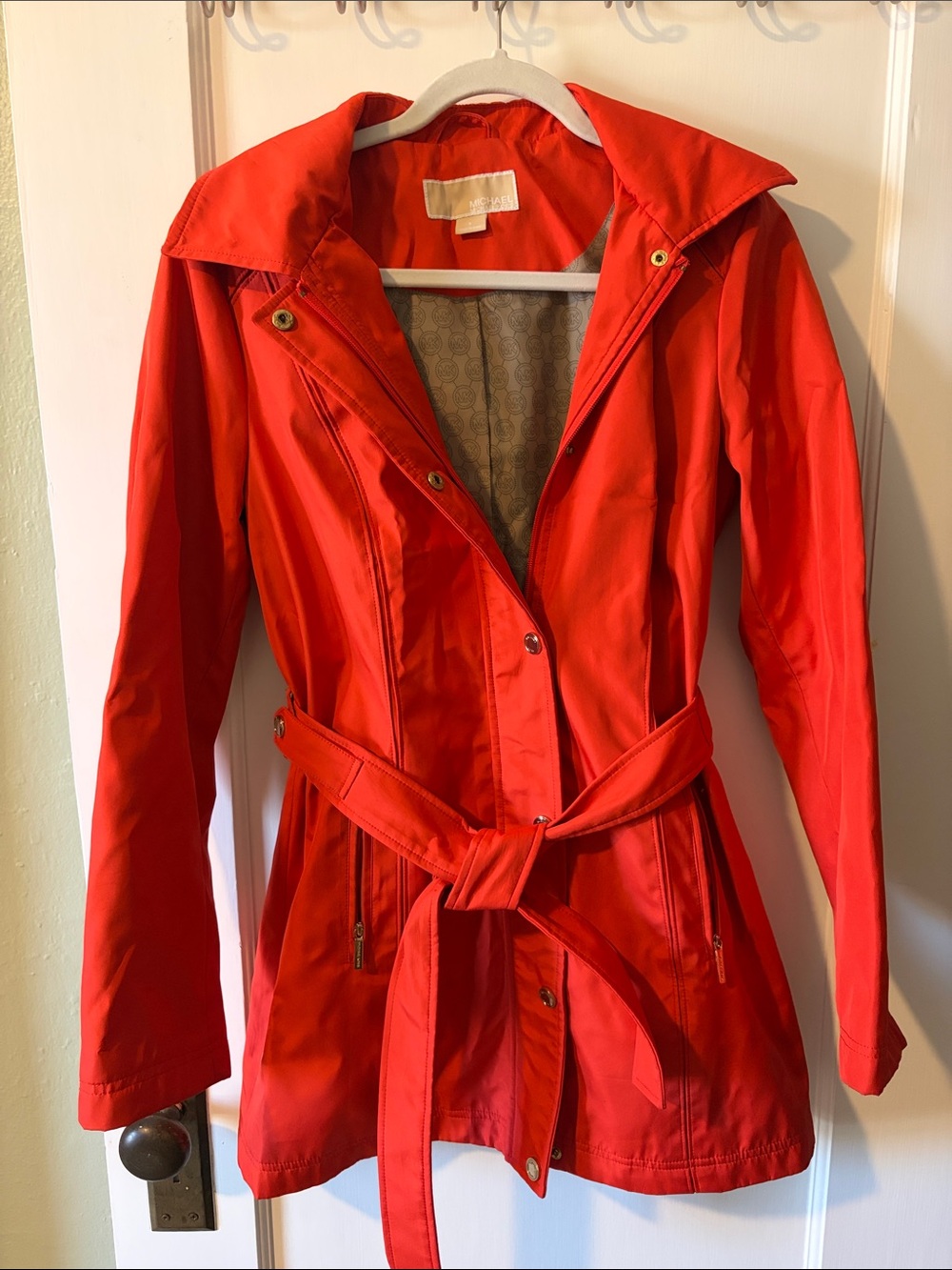 Michael Kors Vibrant Red Belted Trench Coat